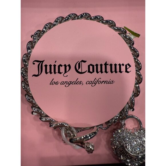 Juicy Couture Silver-Tone Chain Bracelet With Crystal Heart Lock Charm  Pink Box - Picture 6 of 6